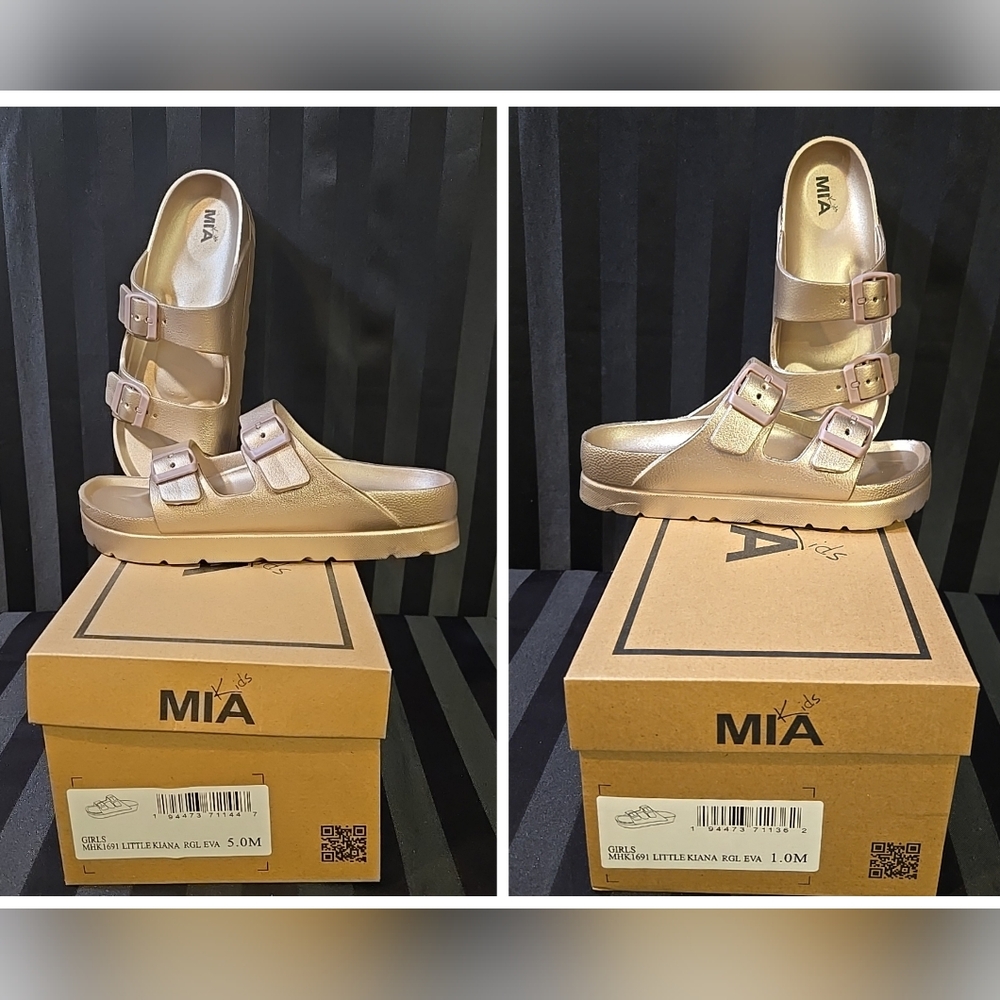 MIA Kids US Size 1 Or 5 Platform EVA Slides Double Buckle Gold
